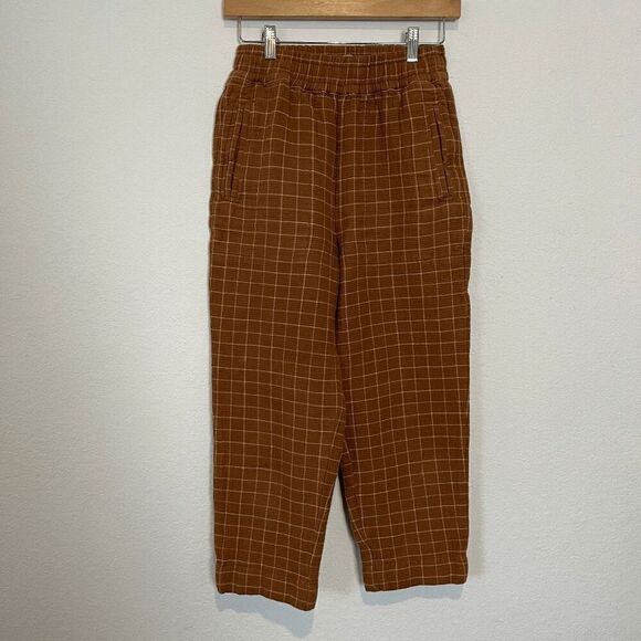 Madewell Warm Hickory Windowpane Plaid Waffleback Tapered Pants Women's Size XXS - Picture 2 of 6